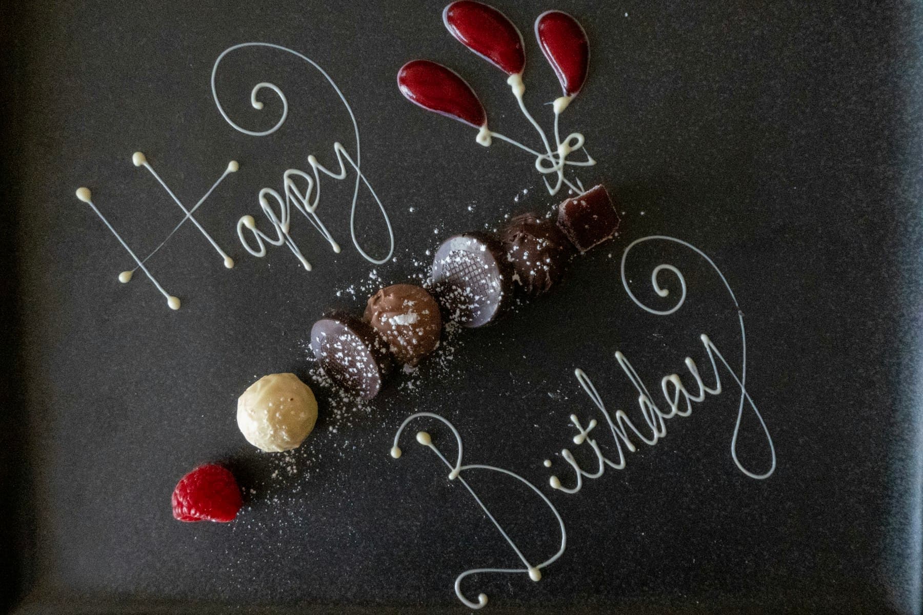 Dessert plate with Happy Birthday written in chocolate